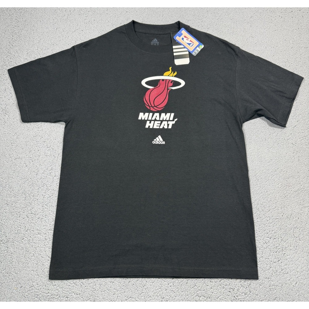 NWT Adidas Miami Heat Shirt Mens Large Black NBA Basketball Cotton Tee